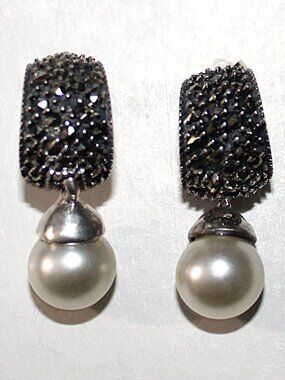 Sterling Silver Faux Pearl & Marcasite Earrings